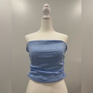 Free People Blue Ruched Sleeveless Crop Top